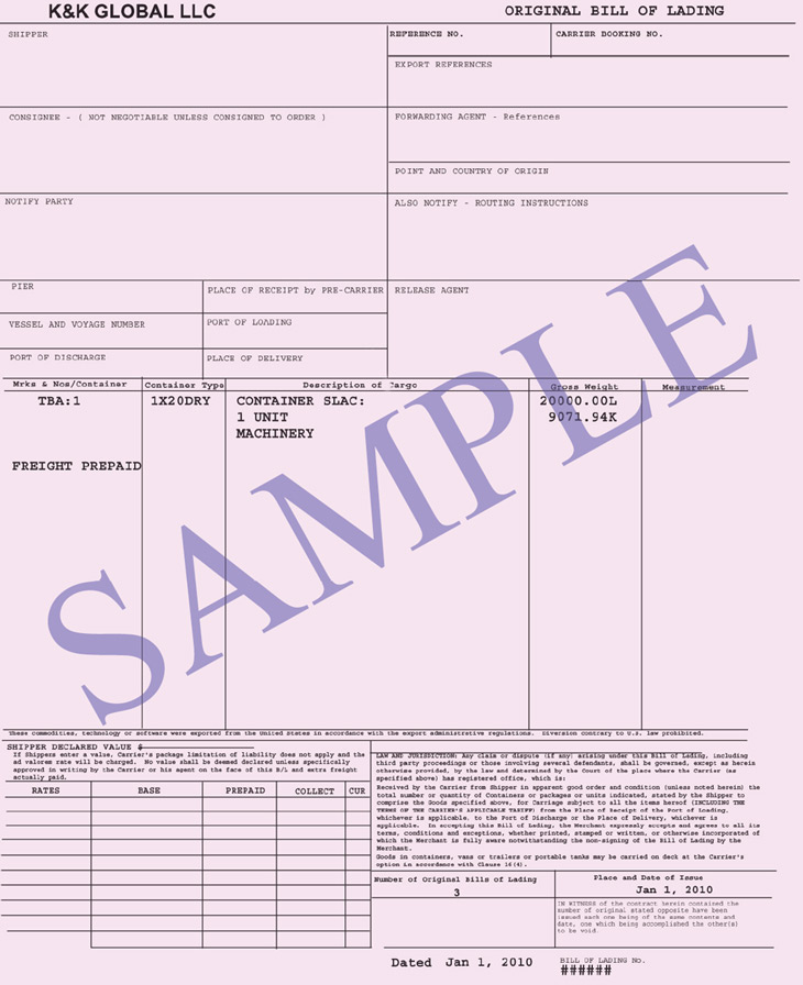 Bill Of Lading Release Bill of Lading - Connaissement Integral