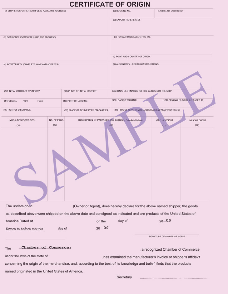 Template Of Certificate Of Origin
