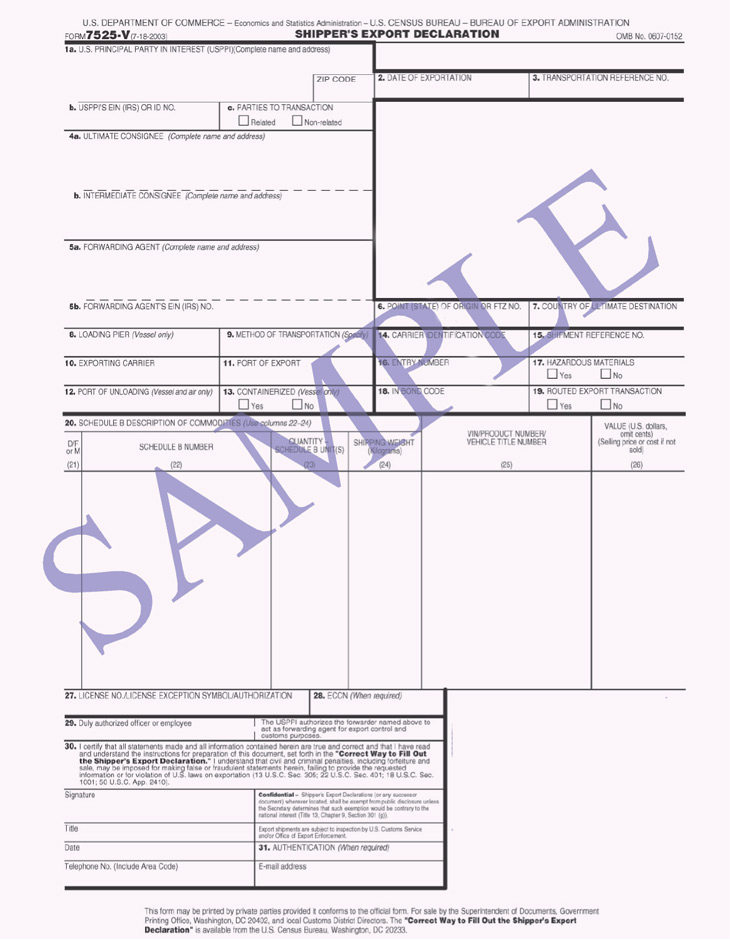 Shippers Export Declaration SED Export Declaration